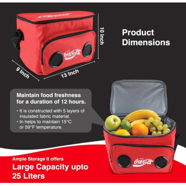 Cooler Bag with Built-in Bluetooth Stereo Speakers, Multi-Zipped Pockets, 24 Can Capacity, Adjustable Shoulder Strap, 12 Hours of Insulated Cooling and Freshness, for Camping, Fishing, Beach