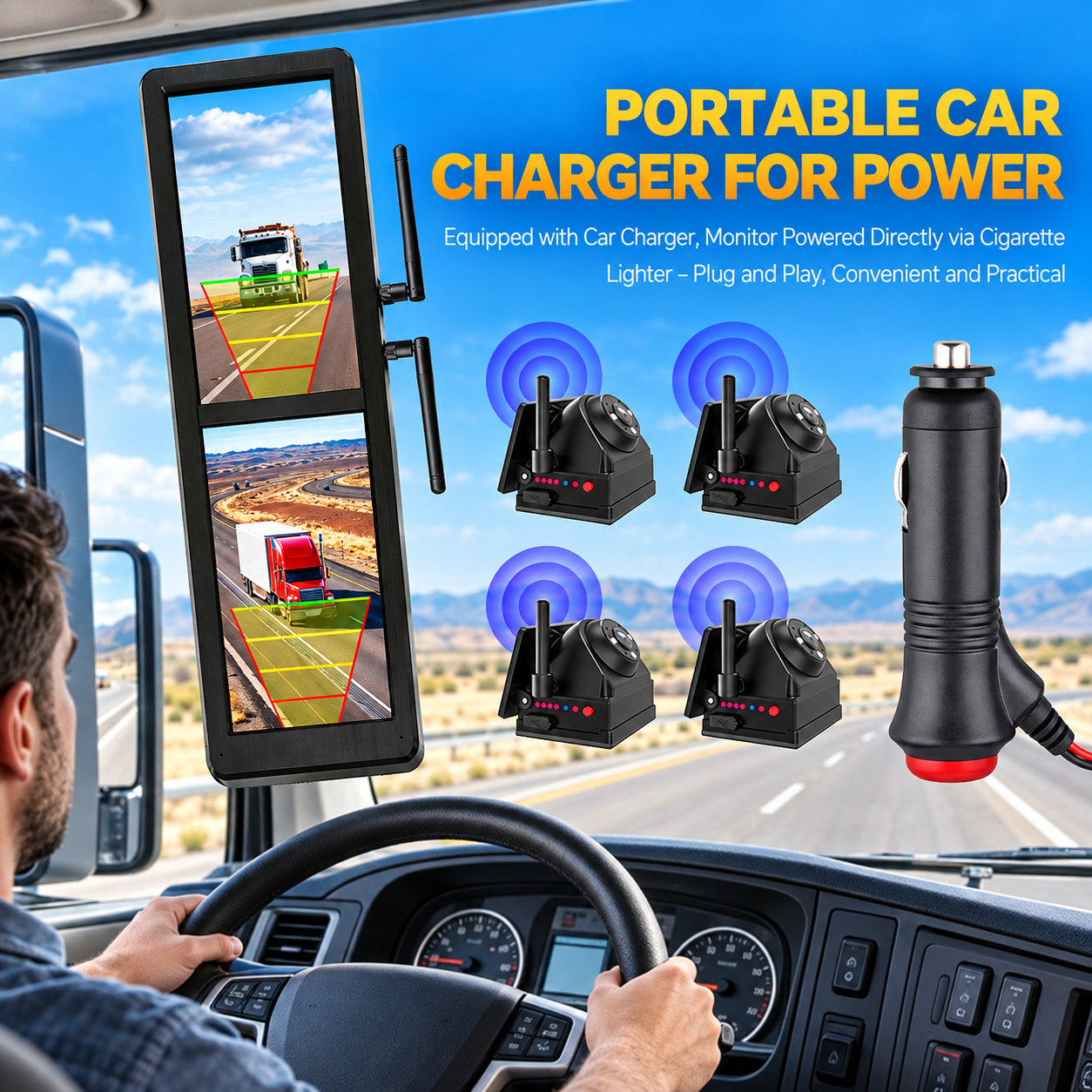 Wireless Electronic Rear View Mirror System 15.88 Inch Split Screen BSD Camera Monitor for Truck RV Special Vehicle