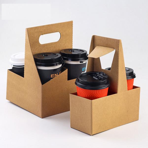 Biodegradable Disposable Takeaway Hot Drink 2 Cup Holder Takeout 4 Cup Tray Carrier Coffee Paper Cup Holder