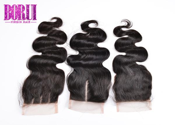 Swiss Free Middle Three Part Body Wave 4*4 Lace Closure , Brazilian Human Hair