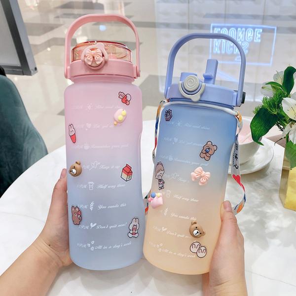 Motivational Water Bottle with Time Marker BPA Free 64OZ and Gradient Color Design