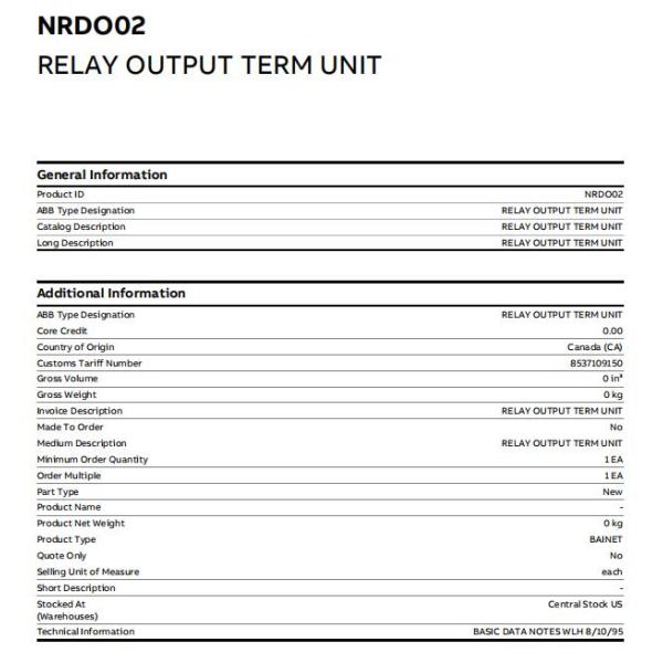 NRDO02 L700712 ABB Output Termination Unit - Rail Mounted