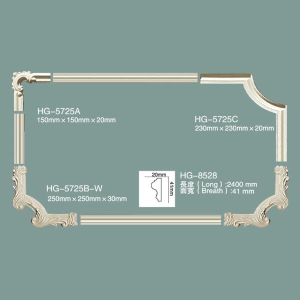 Polyurethane Wainscoting Decorative PU Wall Panel Moulding Corner HG-5725