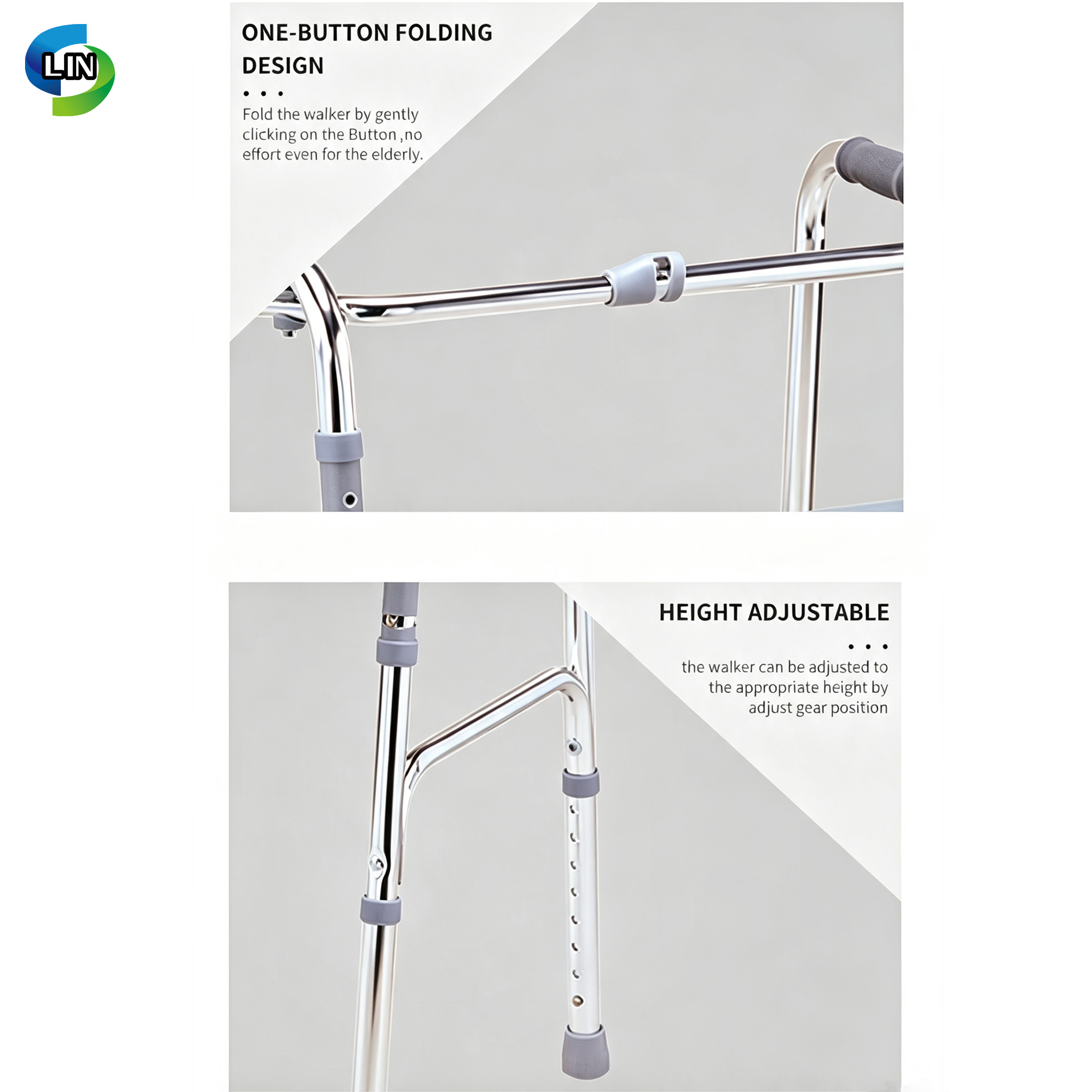 Lightweight CE Certified Medical Walker Frame for Sanitary Health Care and Rehabilitation Therapy