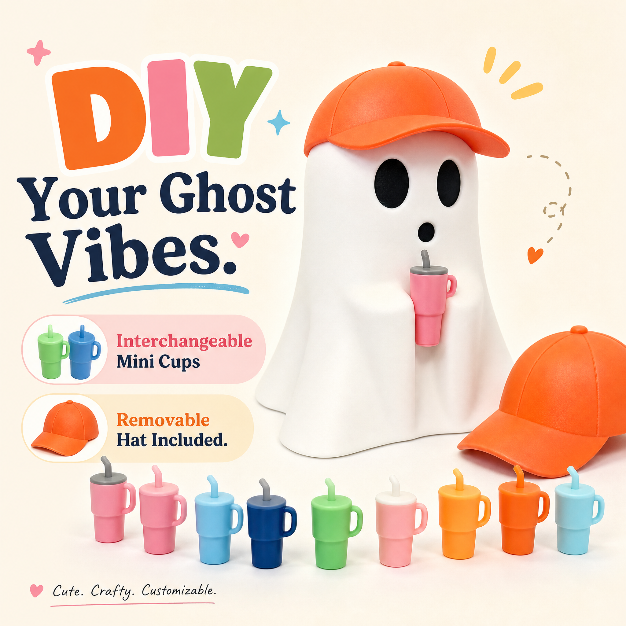 Ghost With Drink Cup Figurine, 3D Printed Holiday Decoration Halloween Desk Ornament