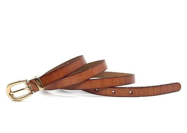 1.5cm Women's Fashion Split Leather Belts With Croco Embossed Design Brown Color