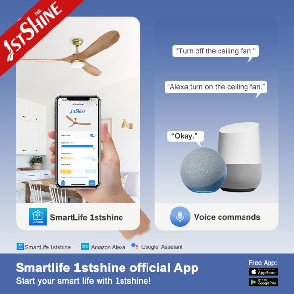 Modern Design 1stshine LED Ceiling Fan Manufacture with Support Dimmer and Wood Blades