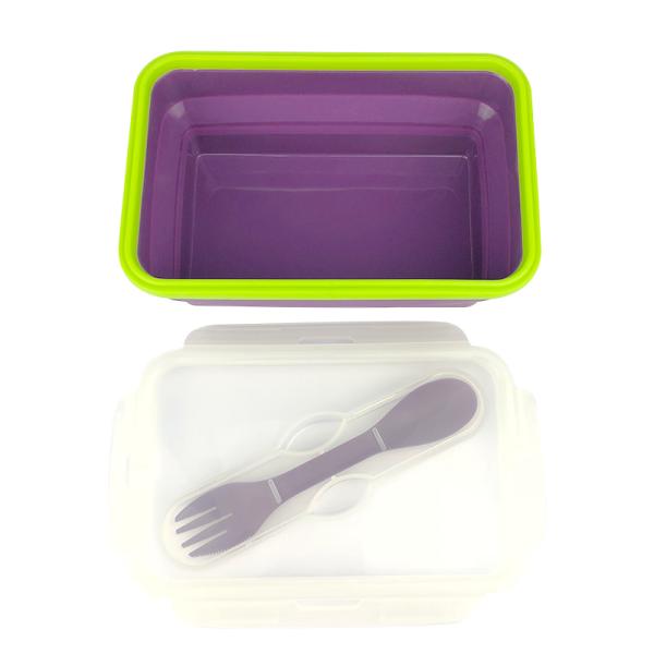 1200ml Food Grade Collapsible Foldable Folding Silicone Rectangle Food Storage Bowl Silicone Lunch Box