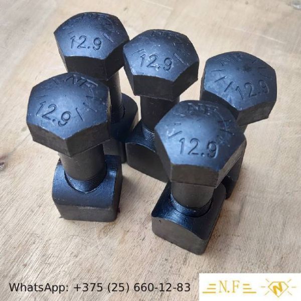 NF Conical Bulldozer Plough Bolt With Nut Point Fixing M12x55mm 10.9/12.9 Grade