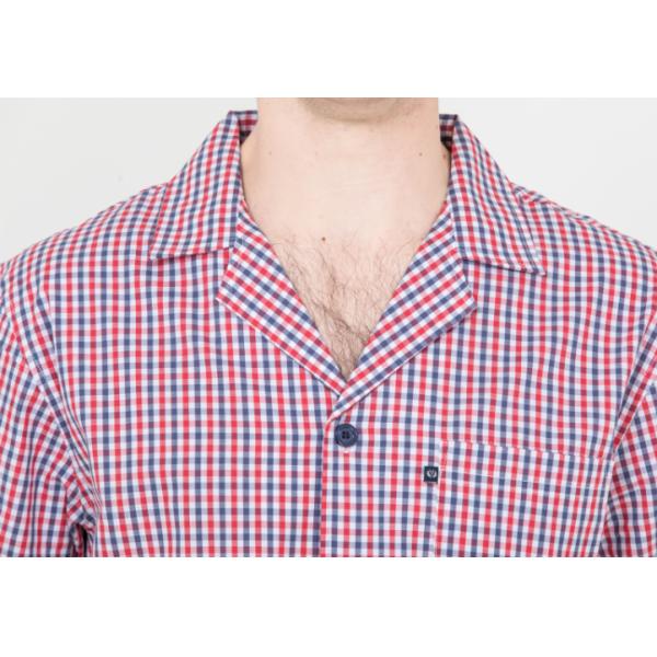Cool Mens Button Up Pyjamas Woven Cotton Yarn Dyed Check Short Sleeve Shirt