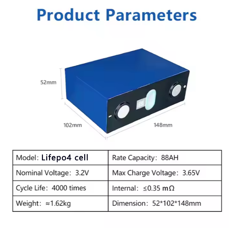 Lifepo4 Battery for Electric Bicycle 3.2V 88Ah High-rate Battery for Home Energy Storage Prismatic Lithium-ion Battery