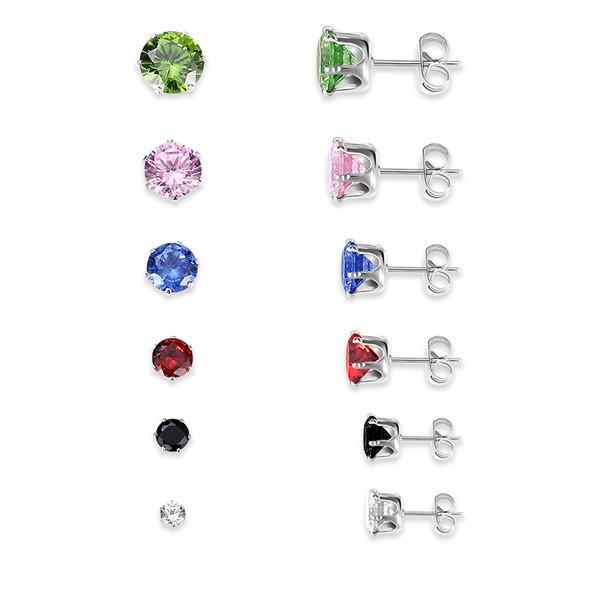 Jewelry Zircon Earrings Women's Stainless Steel Round Clear Cubic Zirconia Stud Earring