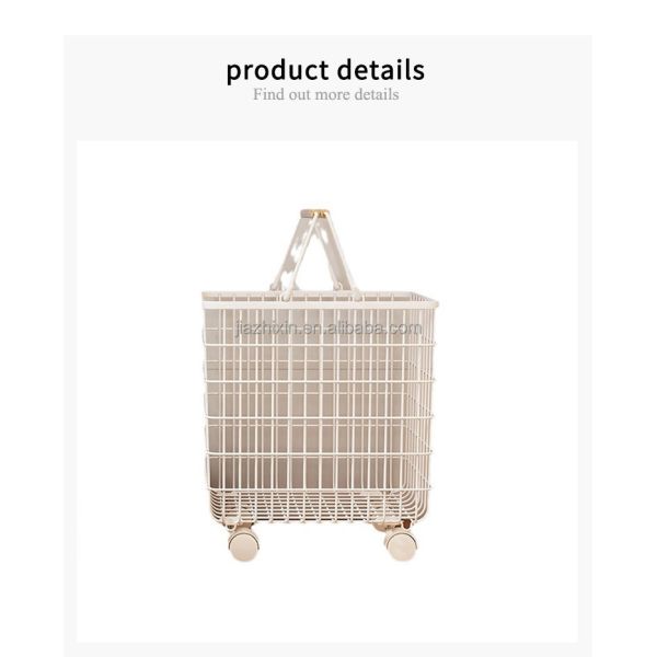 Iron Wire Laundry Hamper With Rolling Wheels Free Standing Storage Basket Dirty Clothes Cart Sorter Bathroom Washing Organizers