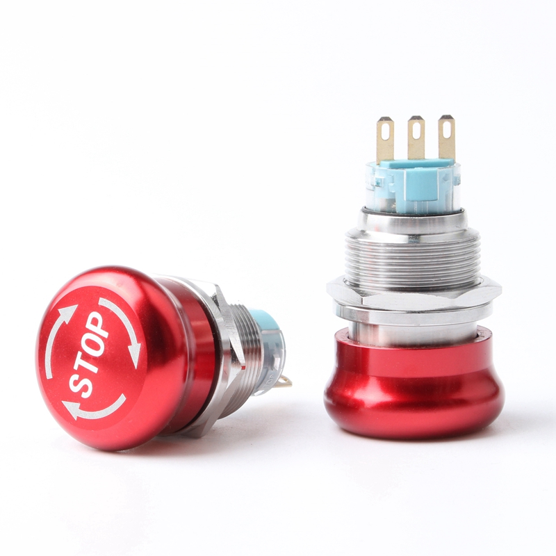 22mm 1NO1NC 3-Pin Stainless Steel 304 Emergency Stop Switch with Turn-Reset Feature Max Voltage 250V