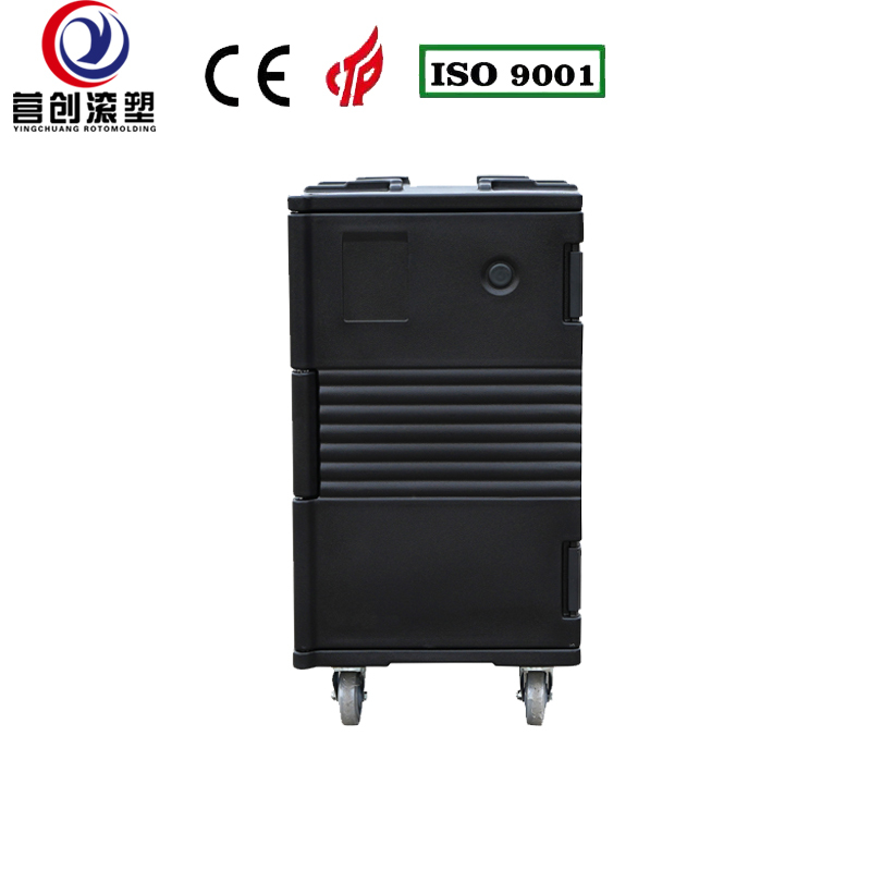 YINGCHUANG ROTOMOLDING OEM 120L Black Rotomolded Insulated Box With Large Casters, Thick PU Foam Hot & Cold GN Pan Food Transport Cabinet For Central Kitchen Catering Canteen