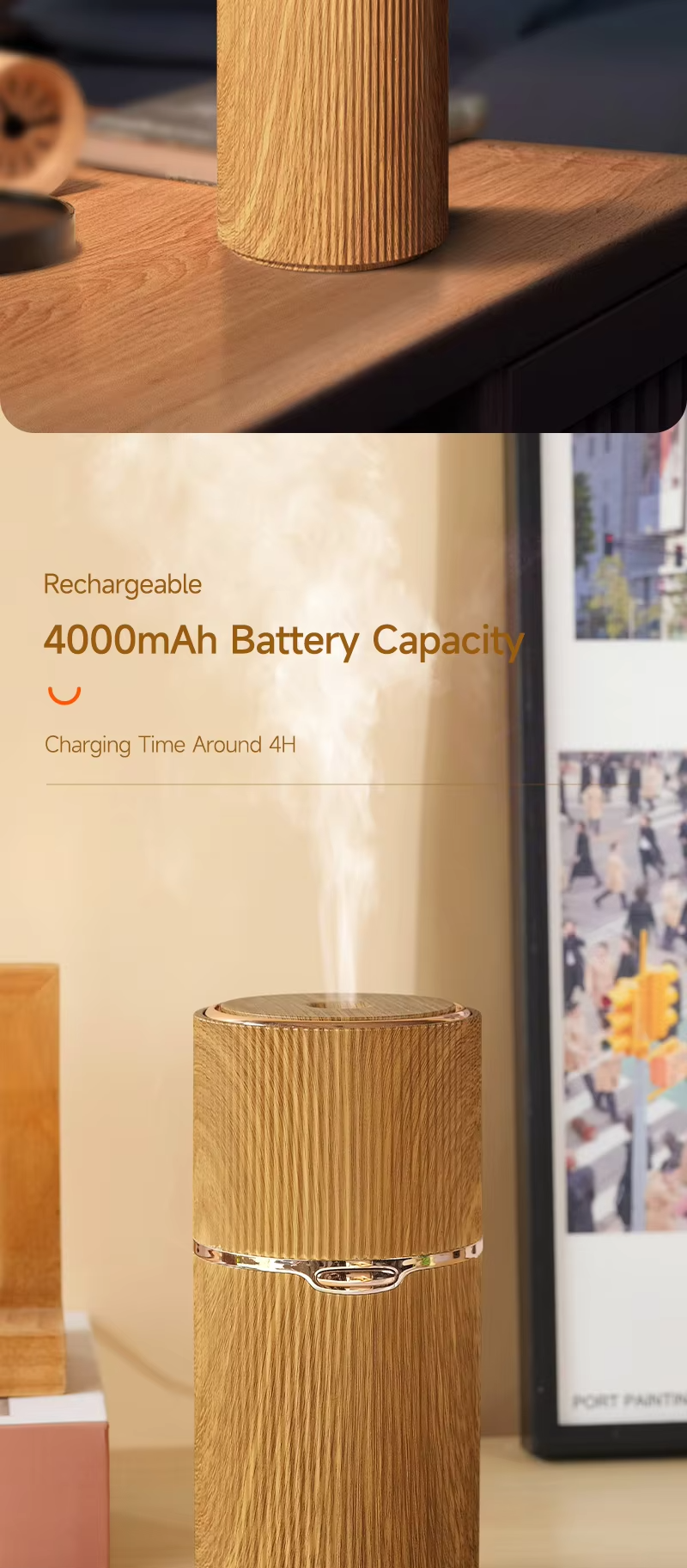 USB Type-C Home Aroma Diffuser with 100ml Water Tank Capacity and Waterless Auto Shut-Off