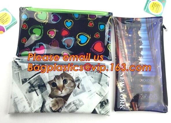 Custom cotton printed plastic waterproof pencil bag PVC pencil case with zipper, round mesh bags,