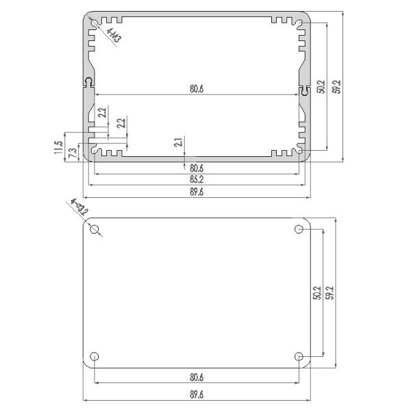 90*59*100mm Divided Body Extruded Aluminum Enclosure Boxes