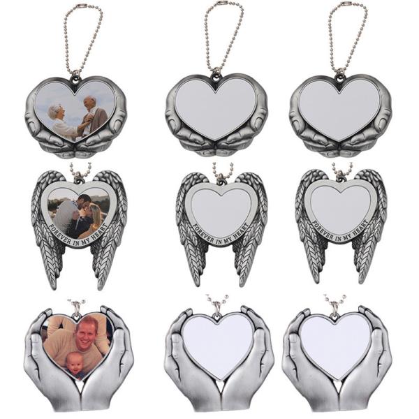 Personalizado para el amor en las manos del automóvil conmemorativo colgante ornamento de sublimación de metal en blanco elegante colgante de coche