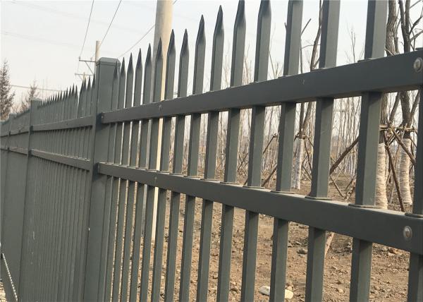 Black powder coated spear top galvanised tubular metal fence