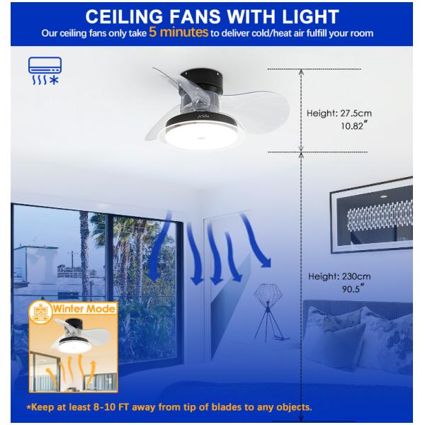 30 polegadas LED iluminação ventilador de teto 3 ABS claras lâminas Vento suave e APP Switch estilo 2-