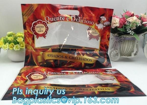 Anti Fog Material Resealabele Plastic Hot Chicken Bag, slide zipper pet microwave oven roasting bag, OEM logo plastic PE