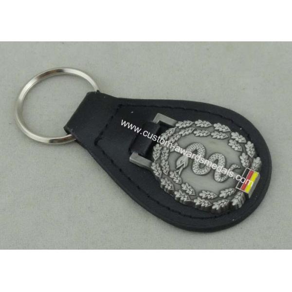 Germany Personalized Leather Key Chains , Zinc Alloy Antique Silver Soft Enamel Keyring