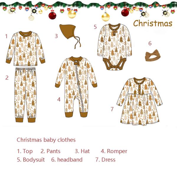 Baby infant bodysuit romper christmas tree print baby girls clothes dress christmas 7pcs sets