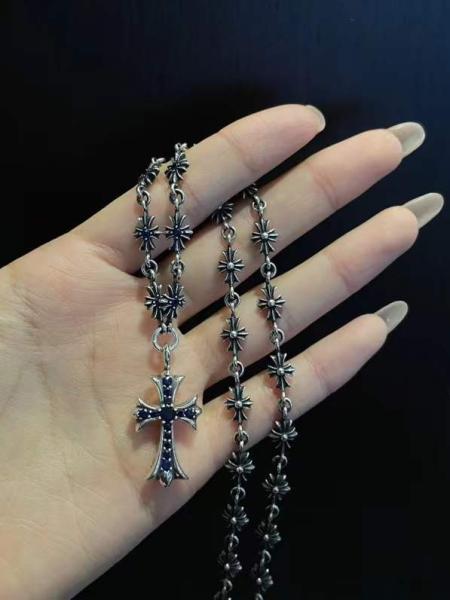 925 Silver Necklace with Blue Zirconia Cross Pendant and 55cm Box Chain