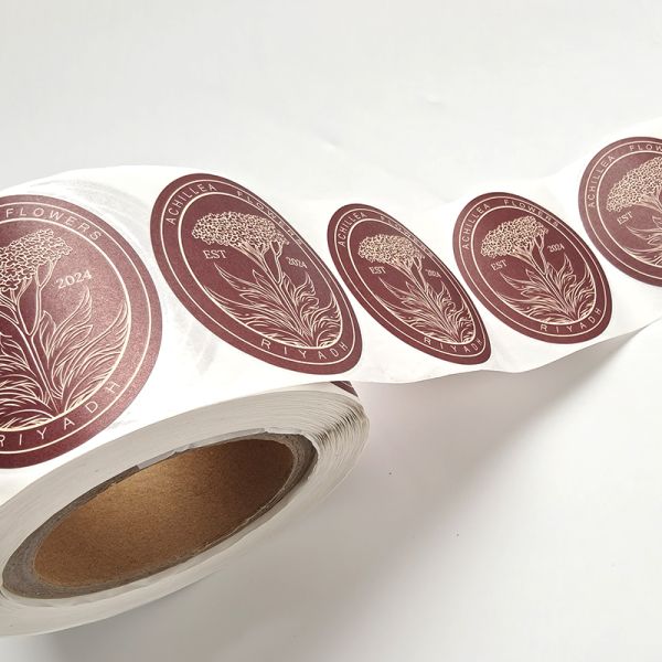 Customized Texture Paper Sticker Embossed Ellipse Label Roll Logo Design for Juice Food Cosmetic Glass Bottle