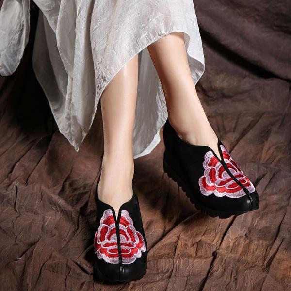 S349 Factory Direct Sale Autumn Women'S Shoes New Leather Retro Embroidered Shoes Women Thick-Soled Thick Heel Single Sh