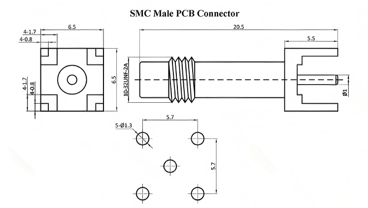 ODM SMC Male Connector Soldering Type RF PCB Connectors 50 Ohm SMC-JE