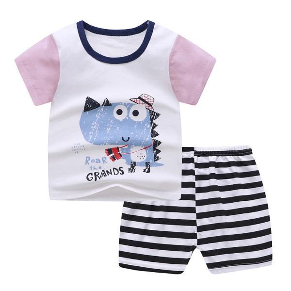 Summer Kids Pajama Set Plain Animal Short Sleeve Tee And Shorts