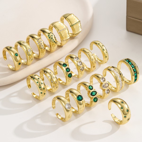 Clear Emerald CZ 14K Gold Plated Adjustable Dubai Gold Star Finger Rings Jewelry Designs for Women Gift