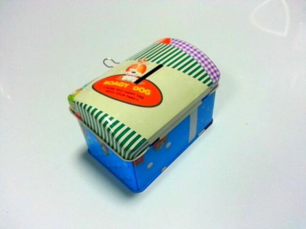 Printed Square / Rectangle Tin Coin Box Saving Case With Cover , Lock