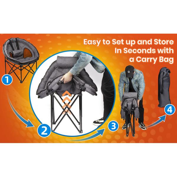 Folding Moon Chair - Large Saucer UFO Chair with Collapsible Metal Frame, Moon Round Camping Chair