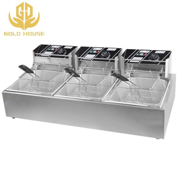 Commercial Stainless Steel Three Pot Deep Fryer With Three Sieves