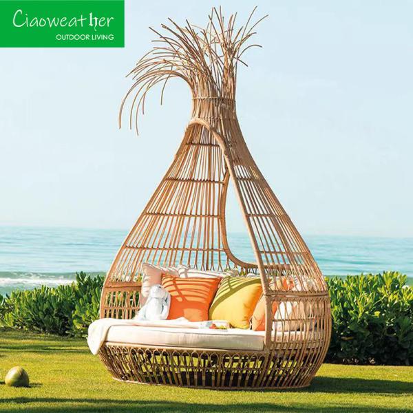 Modern Outdoor Furniture Wicker Bird's Nest Shaped Sofa Bed with Waterproof Cushion and Woven Rattan Beds