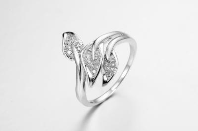 Three Leaves Butterfly 925 Silver CZ Rings 3.54g Sterling Silver Cubic Zirconia Ring Set