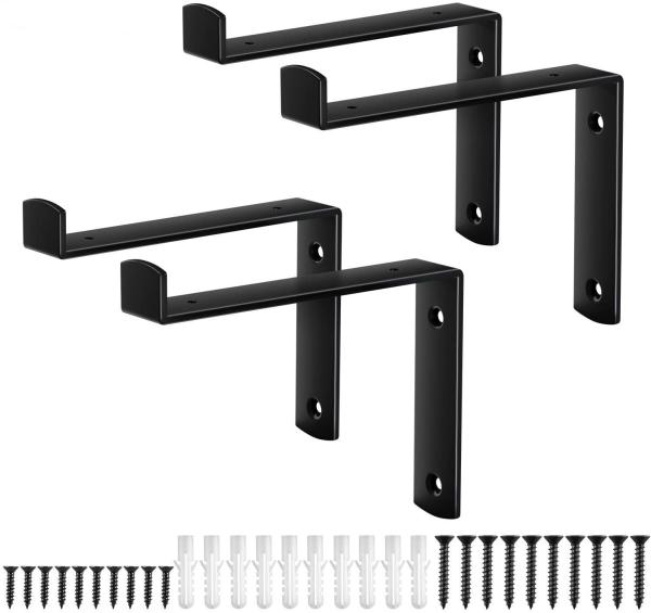 Garage and Kitchen Floating Shelves Hardware Heavy Duty Black Metal Brackets with Lip