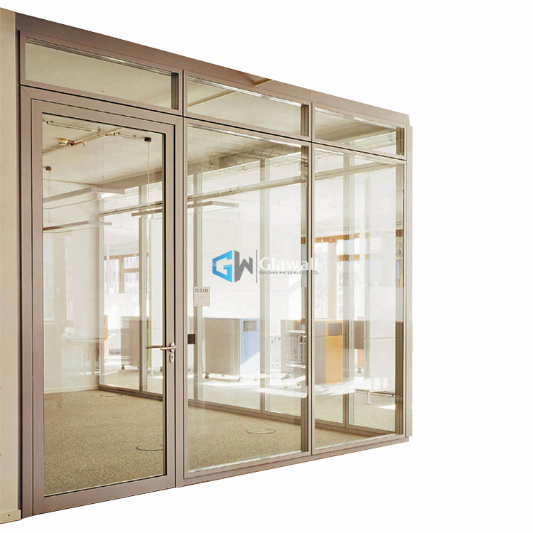 Interior Glass Wall System Room Divider Aluminium Partition Wall with Built-in Door
