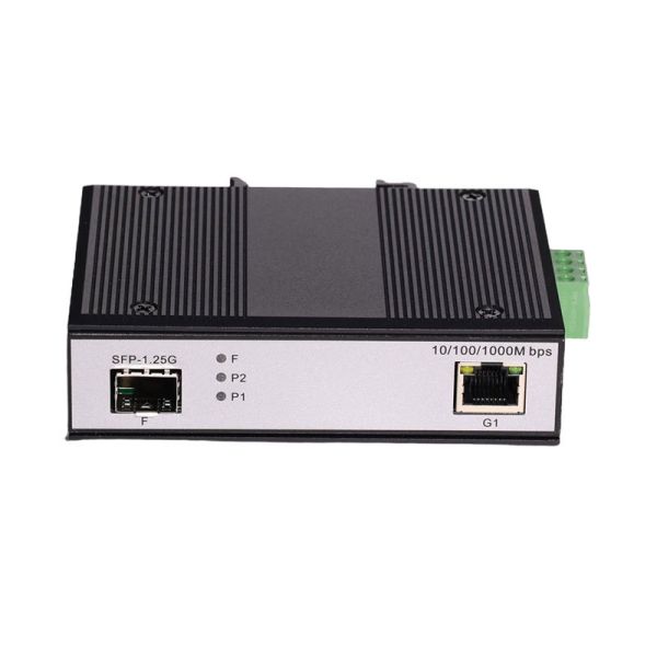 DIN Rail Industrial POE Switch Gigabit 1 SFP Fiber 1 RJ45 Port PoE Media Converter IP40