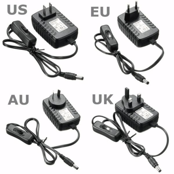 EU US UK Plug 100-240V to DC 12V Power Supply Adapter with On Off Switch 2000mA Output