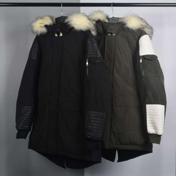 Men's Fur Linning Longline Coats And Jackets Clothing Color Blocked Heavy Parka Jacket