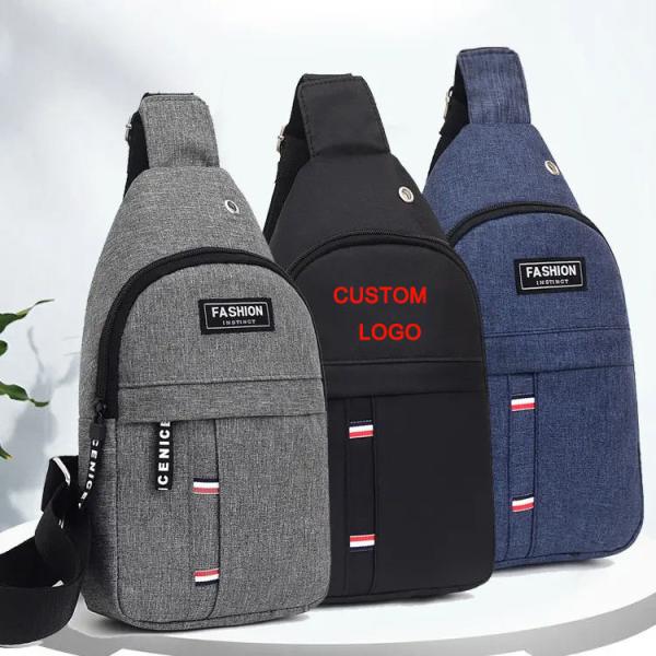 Custom Logo Earphone Hole Men's Sling Bag for Daily Life and Sport in Versatile Style