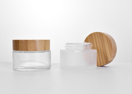 50ML GlASS EMPTY JARS WITH WOODEN LID,BAMBOO CAP SKINCARE LOTION COMESTIC PACKAGING NATUREL FRIENDLY COMESTIC PACKAGING