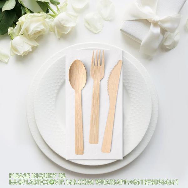 Pre Rolled Bamboo Cutlery Pack Bamboo Utensils (6.7 25 Forks 25 Spoons 25 Knives 25 Napkins) Compostable Flatware