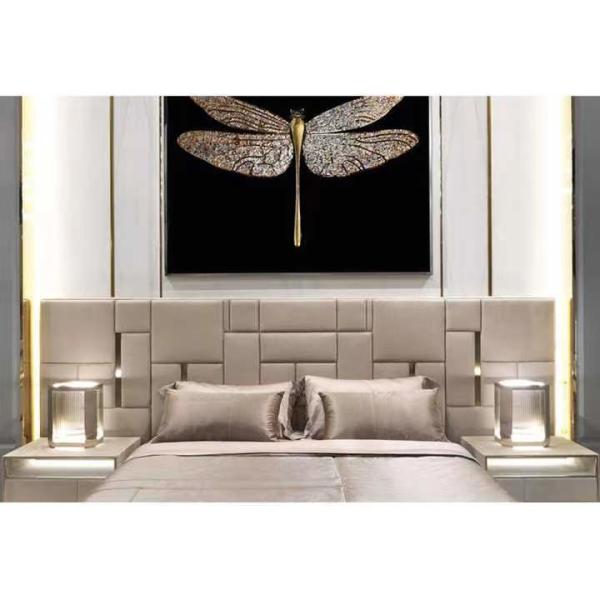 High End Hotel Genuine Leather King Size Bed Titanium Stainless Steel Beds