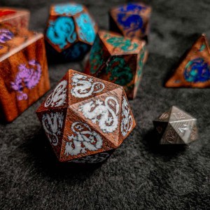 Archaize Dice Set with Engraved Numbers Vintage Look Antique Gold Black Inscriptions and High Durability for Tabletop RPGs