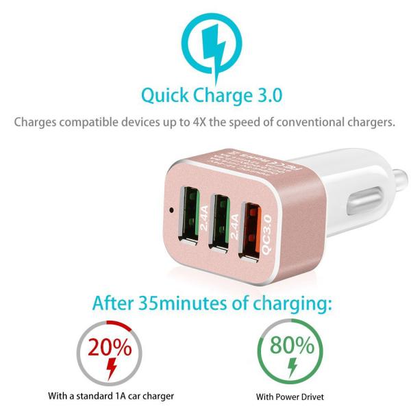 Quick Charger 3.0 42W  USB 3 Ports Cell Phone Car Charger
